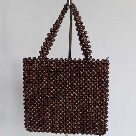 Vintage Brown Beaded Handbag Lined in light green textile‎ - Picture 8 of 8